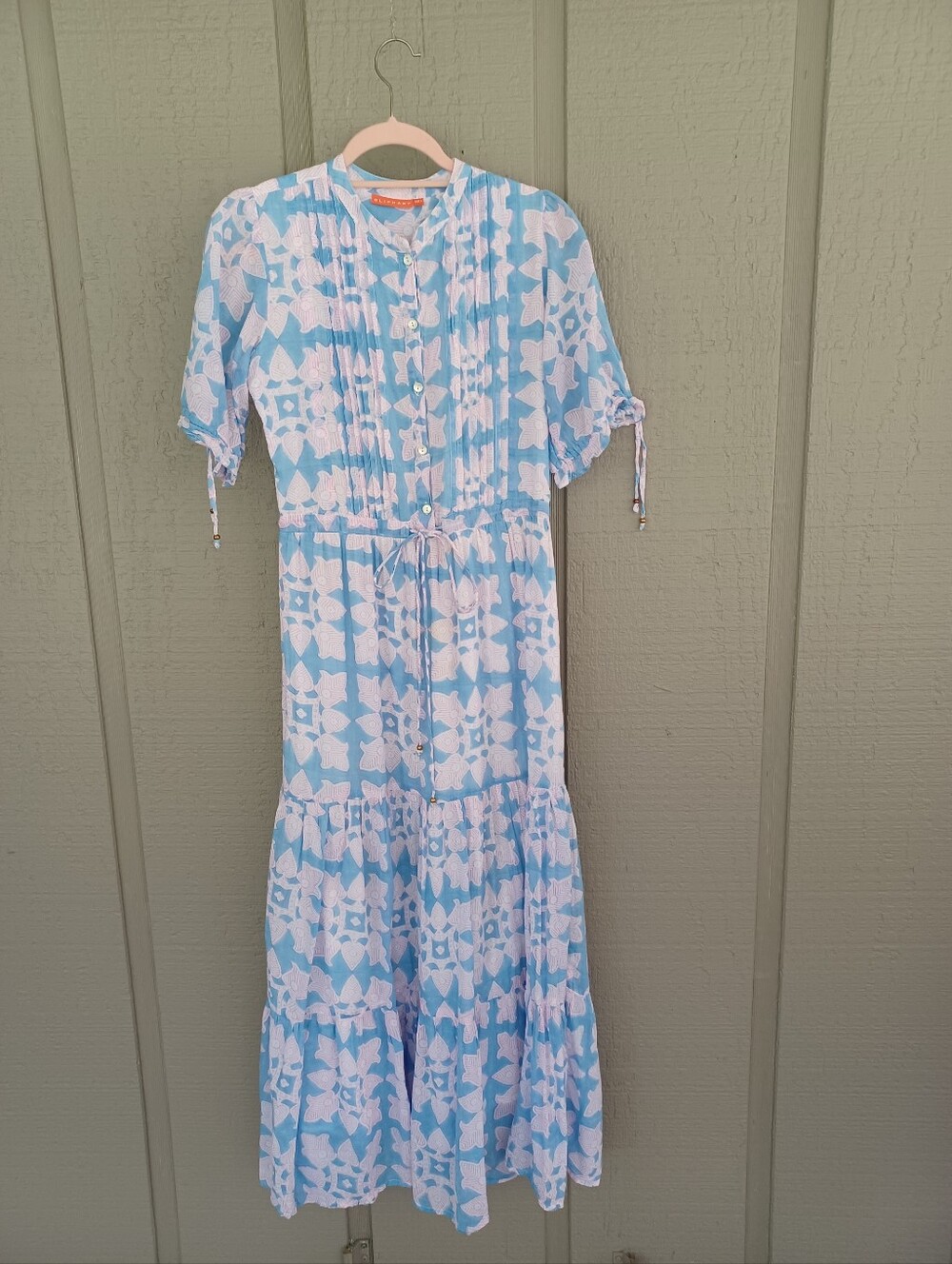 Oliphant Printed Maxi Dress Size XXS Preppy Cotton Tiered Button Drawstring